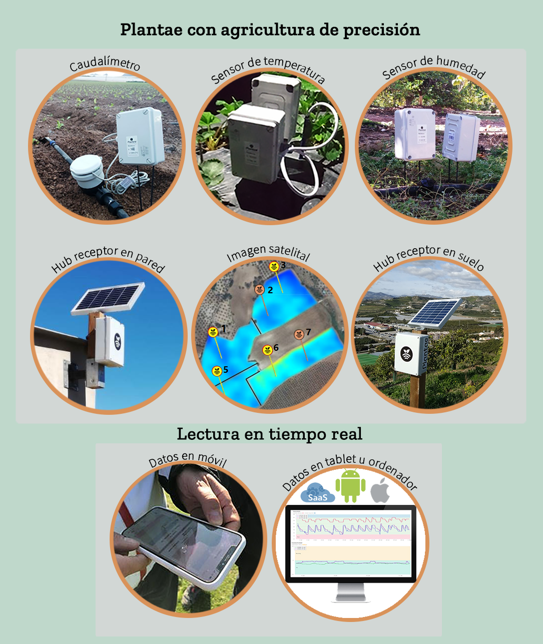 Agricultura de precisión con tecnología Plantae-sensores/sonda para control de humedad y conductividad