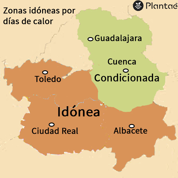 Mapa de pistacho con días de calor en Castilla la Mancha