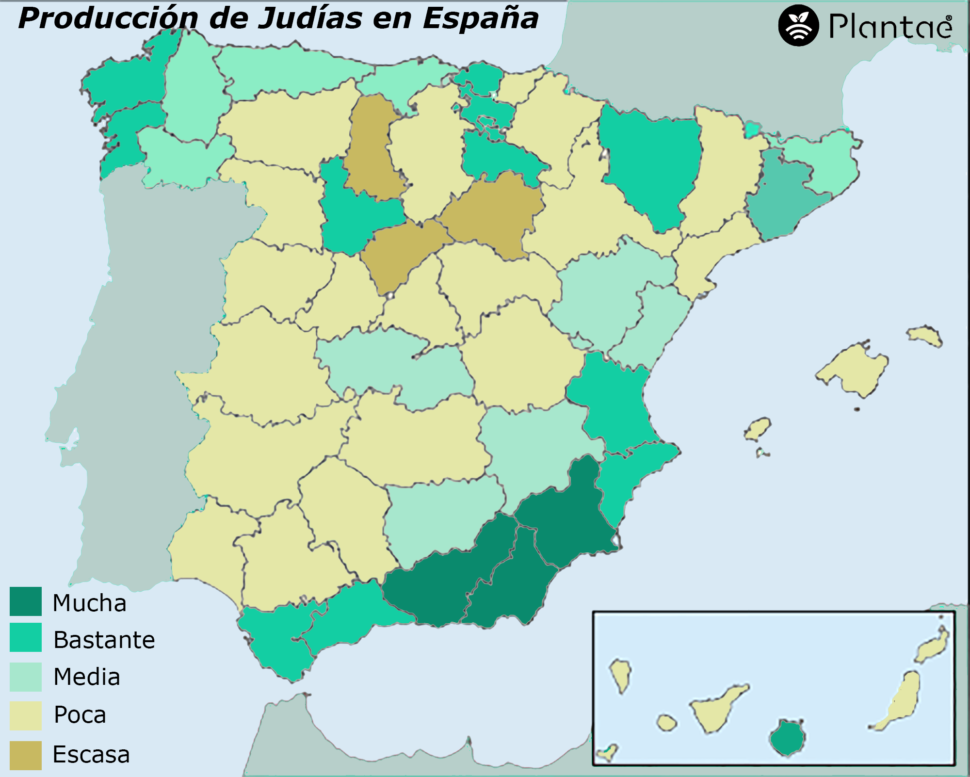 Mapa de producción de judías en España