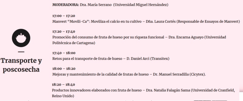 Programa de congreso de fruta de hueso en Murcia